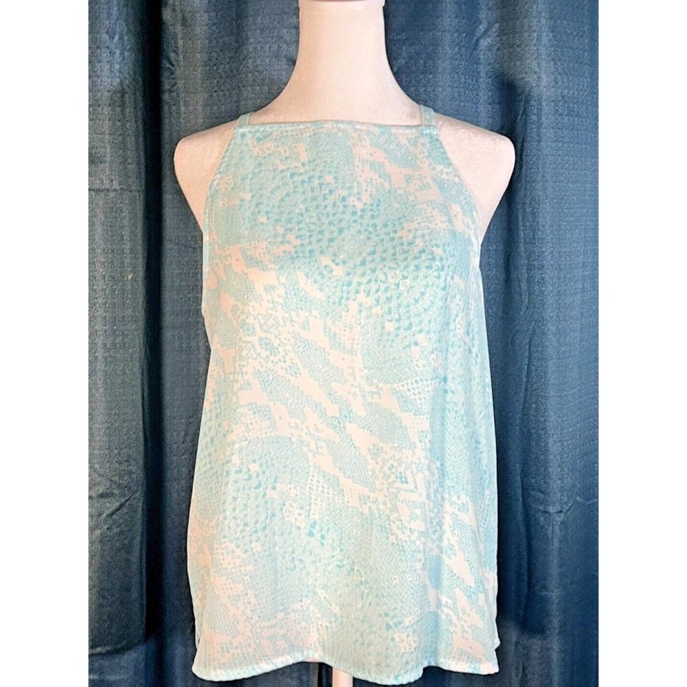 worthington sleeveless silk blue and white blouse SZ Small